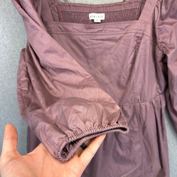 Ava & Viv Balloon Long Sleeve Woven Midi A-Line Dress Size 3X Mauve Square Neck - Picture 5 of 14